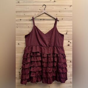 Torrid X Betsey Johnson Size 24 Red Black Houndstooth Tiered Ruffle Dress